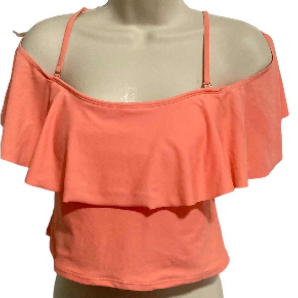 MARINA VIDA Off Shoulder Pink Ruffle Swimsuit Crop Top Womens Plus Size XXXL 3XL